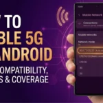 Android smartphone showing 5G network settings on the display.
