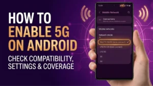 Android smartphone showing 5G network settings on the display.