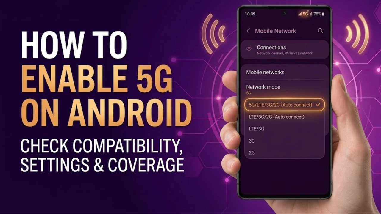 Android smartphone showing 5G network settings on the display.