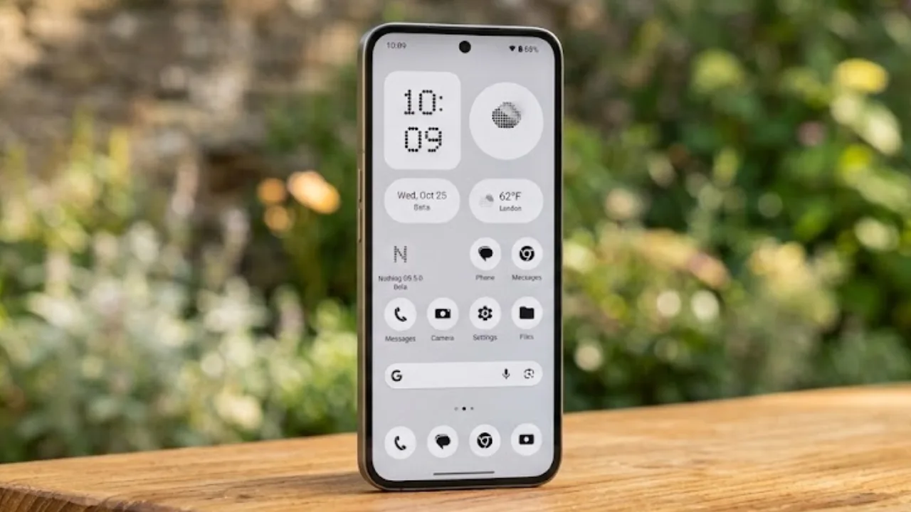 Nothing OS 5.0 update interface shown on a Nothing smartphone with new software features