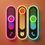 Android phone displaying a customized volume panel with neon RGB lighting effects