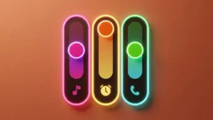 Android phone displaying a customized volume panel with neon RGB lighting effects